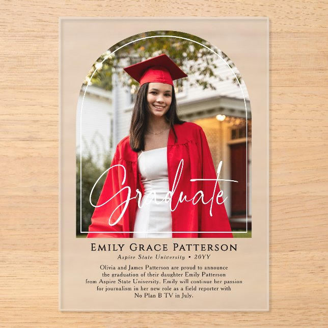Photo Moderne Arch Script Graduation Faire-part (Recto)