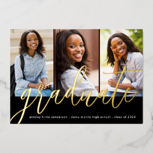 Photo moderne Black Gold Foil Grad Faire-part