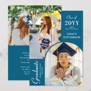 Photo moderne Bleu Blanc Faire-part de graduation