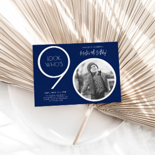 Photo moderne bleu marine 90th Birthday Invitation