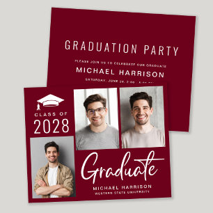 Photo moderne Bourgogne Graduation Party Invitatio