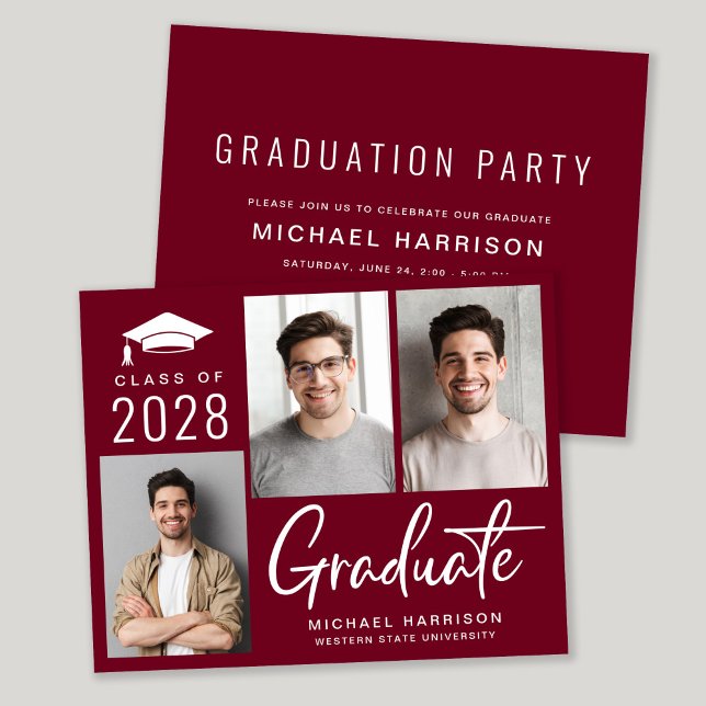 Photo moderne Bourgogne Graduation Party Invitatio (Créateur téléchargé)