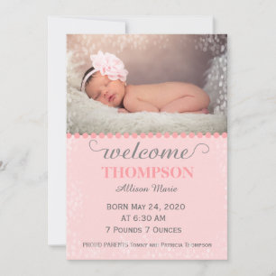 Photo moderne carte Faire-part bébé (fille)