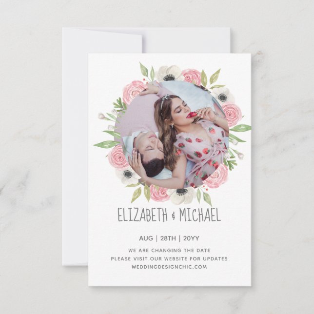 PHOTO Moderne Changer La Date Floral Wreath (Devant)