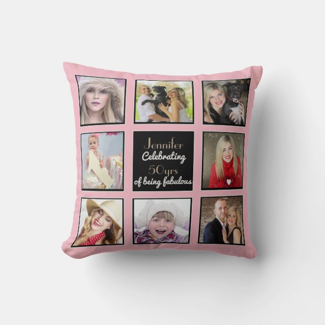 Photo moderne Collage Coussin Anniversaire rose (Recto)