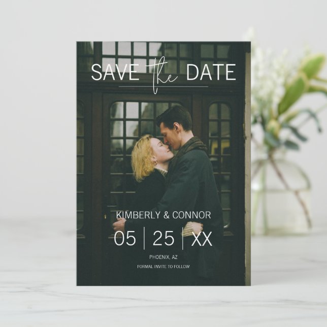 Photo Moderne de Faire-Part de Date | Blanc (Debout devant)