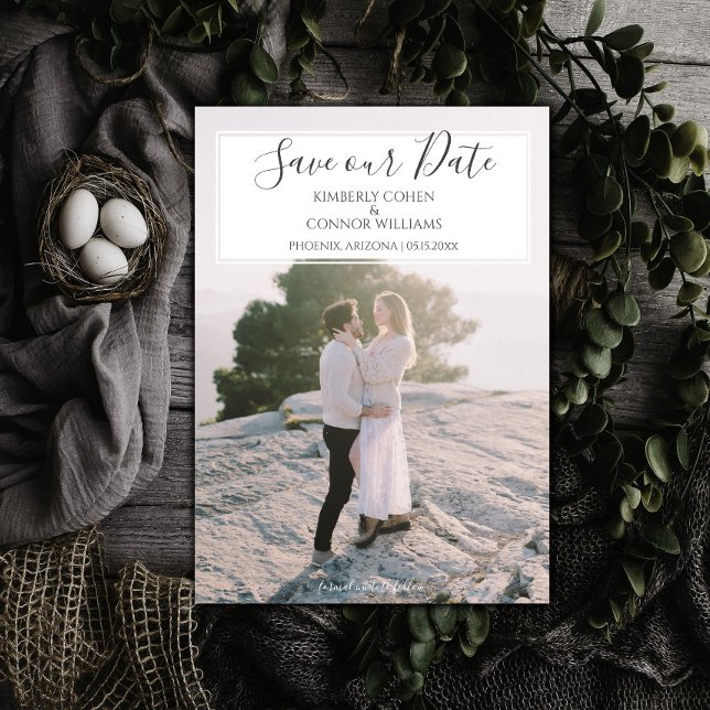 Photo Moderne de Faire-Part de Date | Blanc (White Modern Photo Save the Date)