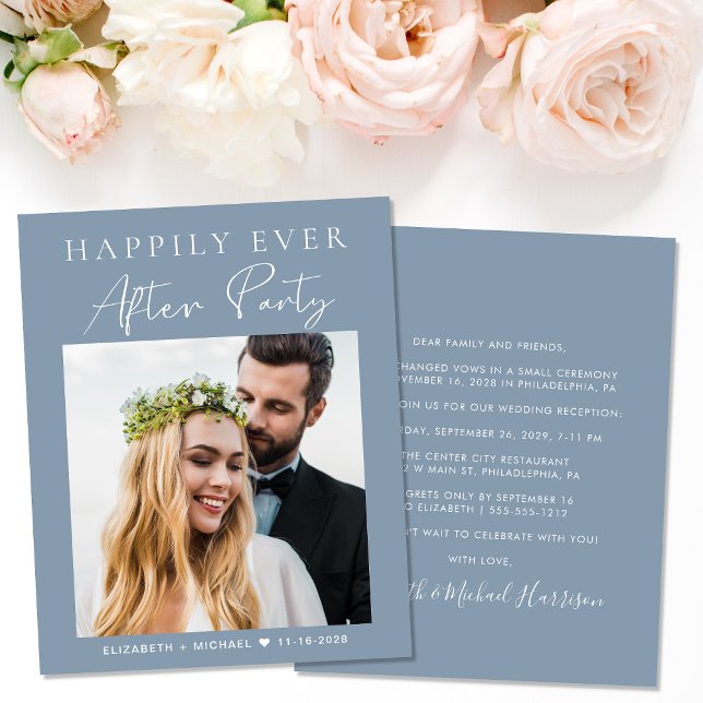 Photo moderne Dusty Blue Wedding Invitation de réc (Your love story deserves a grand celebration!)
