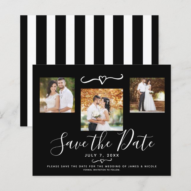 Photo moderne en noir et blanc à rayures Enregistr (Devant / Derrière)