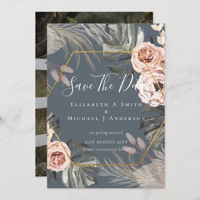 Photo moderne Enregistrer Dates PAMPAS Coral Tropi (Devant / Derrière)