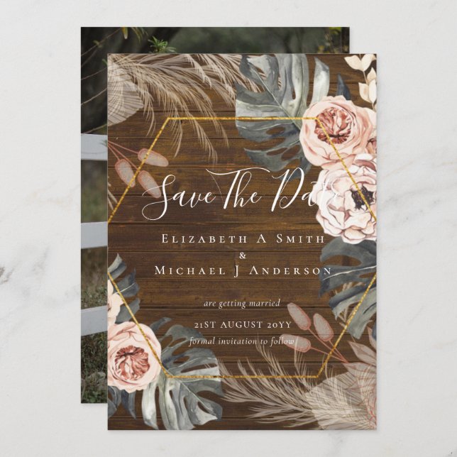 Photo moderne Enregistrer Dates PAMPAS Coral Tropi (Devant / Derrière)