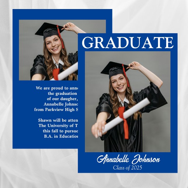 Photo moderne Faire-part de graduation en bleu (Créateur téléchargé)
