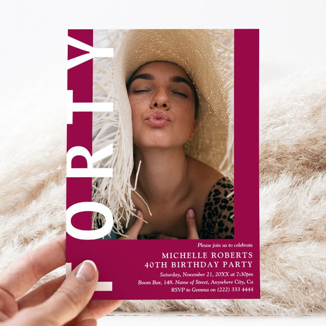 Photo moderne FORTY 40th Birthday Party Invitation (Créateur téléchargé)