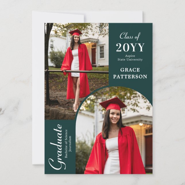 Photo moderne Green White Graduation Faire-part (Devant)