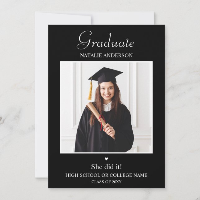 Photo moderne Invitation de graduation noir et bla (Devant)