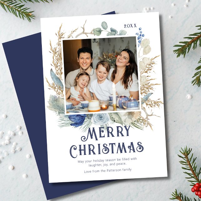 Photo moderne Joyeux Noël Script Boho Floral (Créateur téléchargé)