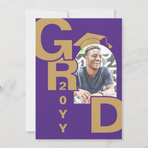 Photo moderne Purple Gold Graduation Invitation