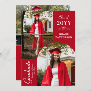 Photo moderne Red White Graduation Faire-part