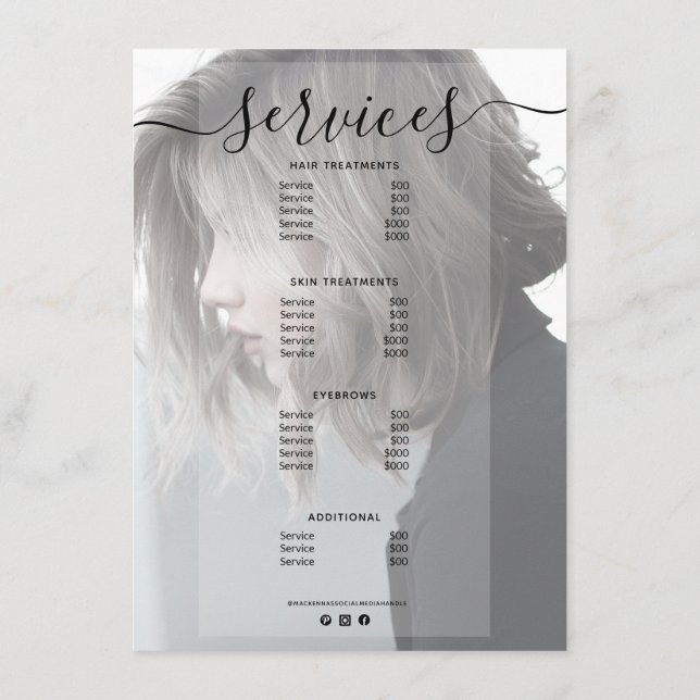 Photo moderne Salon simple Service Menu Prix (Dos)