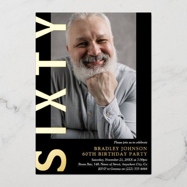 Photo moderne SIXTY 60th Birthday Party Invitation (Recto)