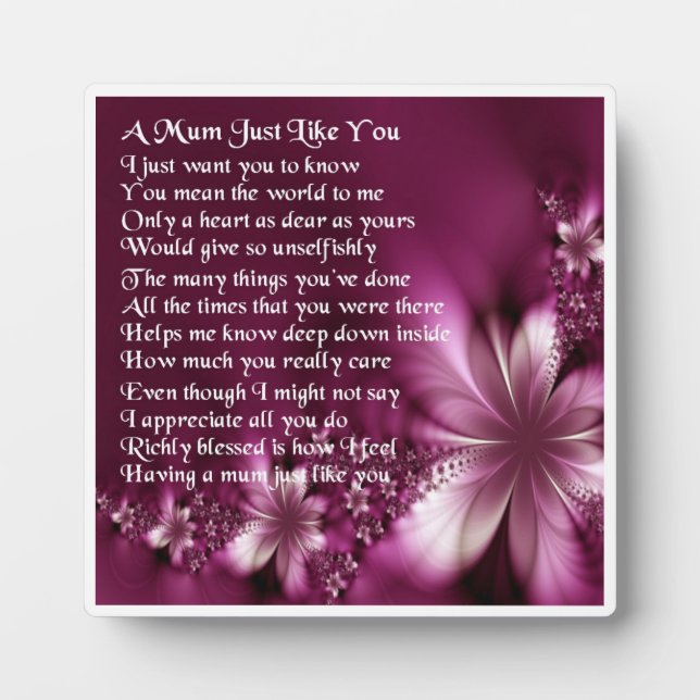 Photo Mum Poem Plaque - Fleurs Design (Devant)