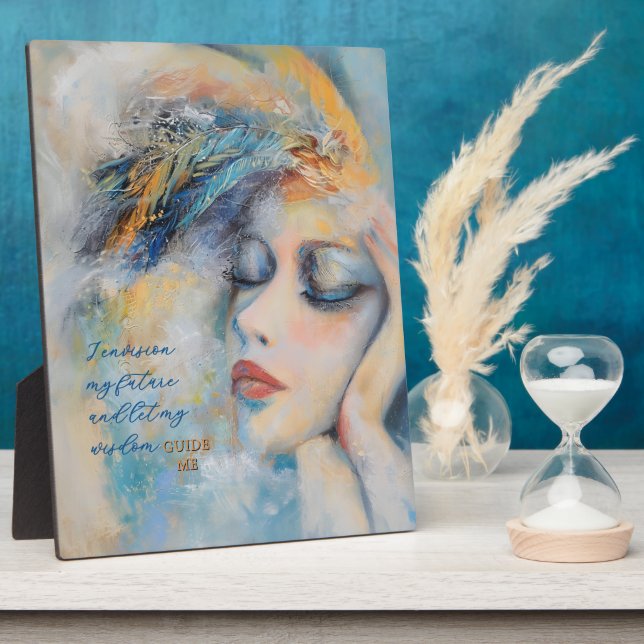 Photo Mystical Feather Woman Tabletop Plaque with Easel (Côté)