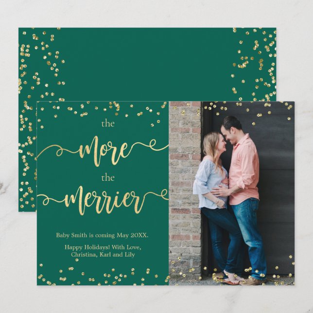 Photo Noël Grossesse Faire-part Cartes Vert (Devant / Derrière)