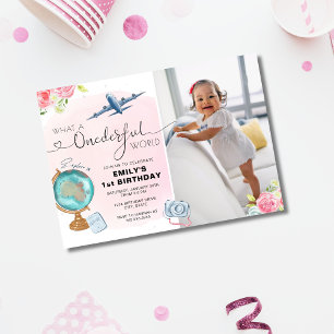 Photo ONEderful World Girl 1st Birthday Invitation