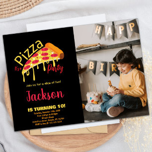 Photo Orange Black Red Pizza Invitations Anniversa