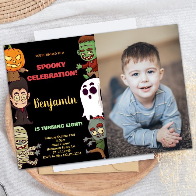 Photo Orange Halloween Invitations Anniversaires (Photo Orange Halloween Birthday Invitations)