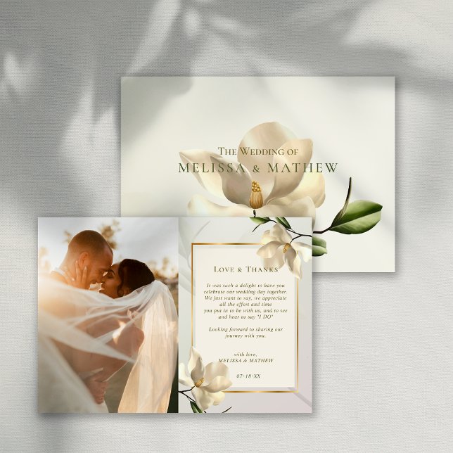 Photo Oriental Magnolia Carte de remerciements Mar (Photo Oriental Magnolia Wedding Thank You Card)
