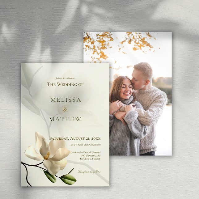 Photo Oriental White Magnolia Faire-part de mariag (Photo Oriental White Magnolia Wedding Invitation)