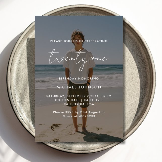 Photo Overlay 21e anniversaire Invitation Card ​ (Créateur téléchargé)