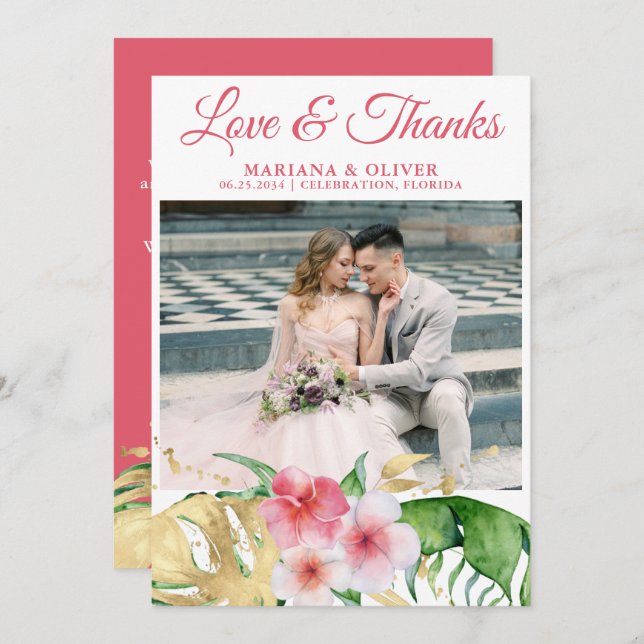 Photo Palm Tropical Feuille Floral Invitation (Devant / Derrière)