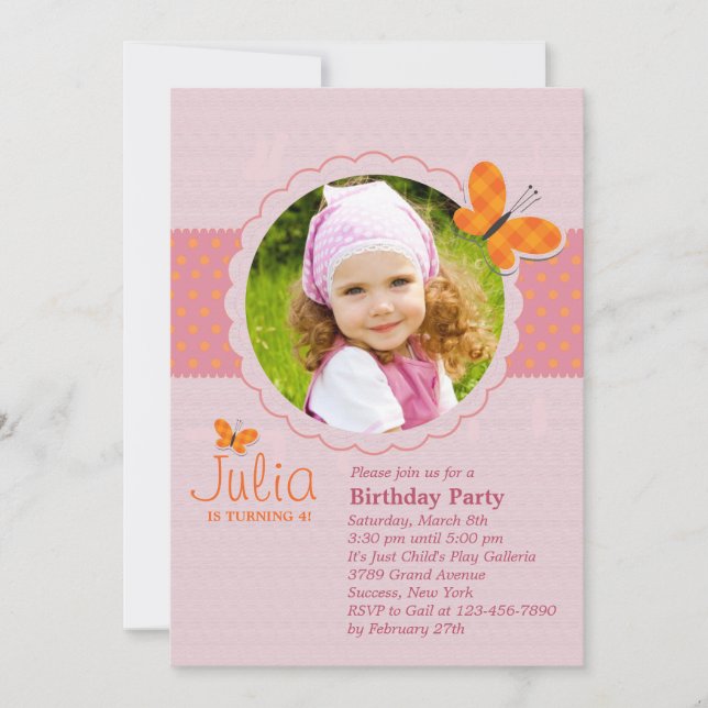 Photo Papillon Plaid Anniversaire Fête Invitation (Devant)
