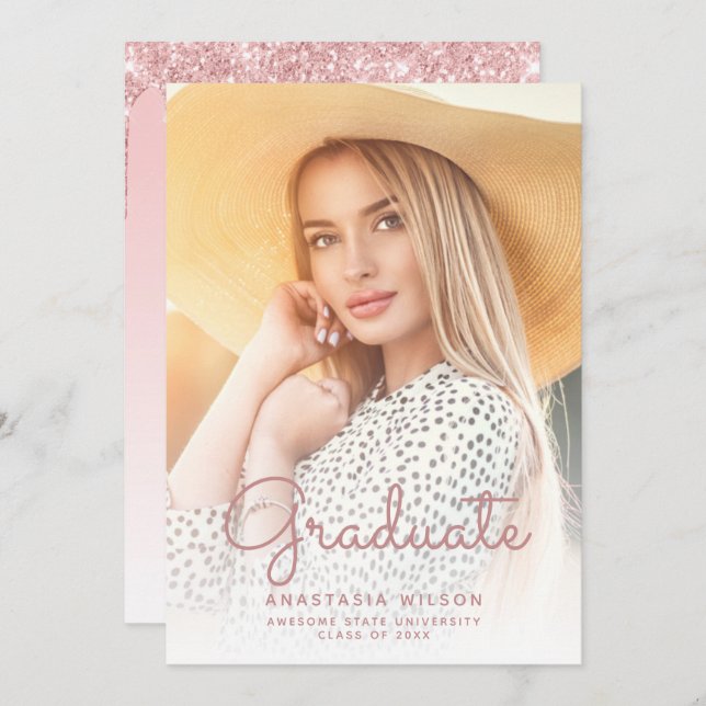 Photo Parties scintillant rose Glam Faire-part de  (Devant / Derrière)