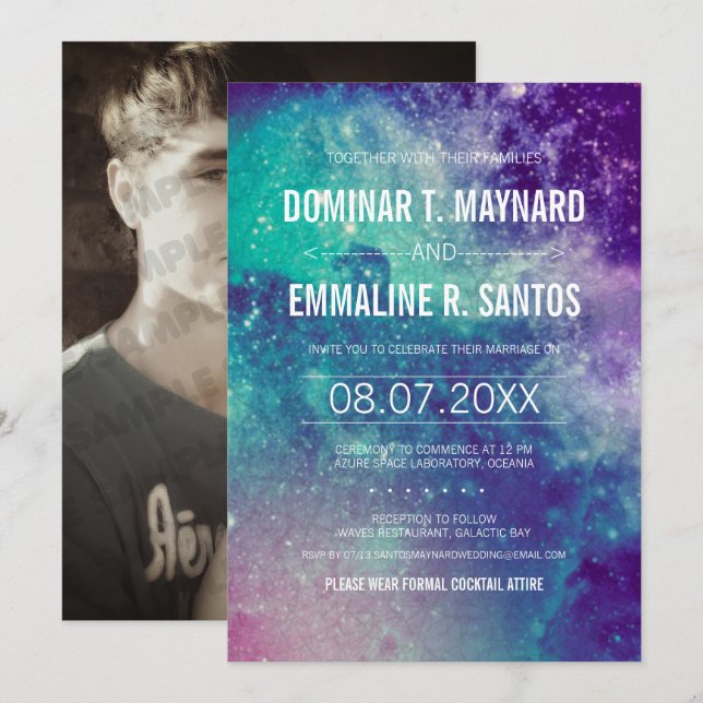 Photo Pastel Galaxy Faire-part de mariage (Devant / Derrière)