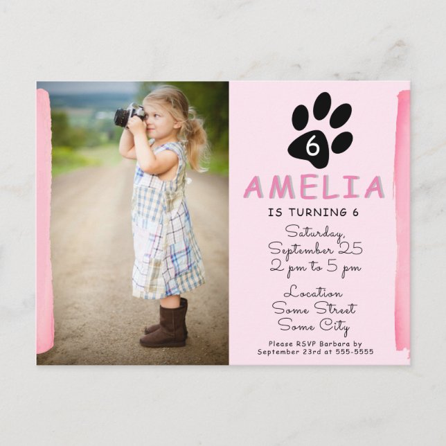 Photo Paw Rose Cute Invitation de fête d'anniversa (Devant)