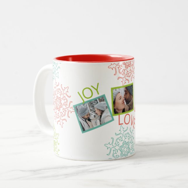 Photo Peace Loy Joy Snowflake Gift Mug (Devant gauche)