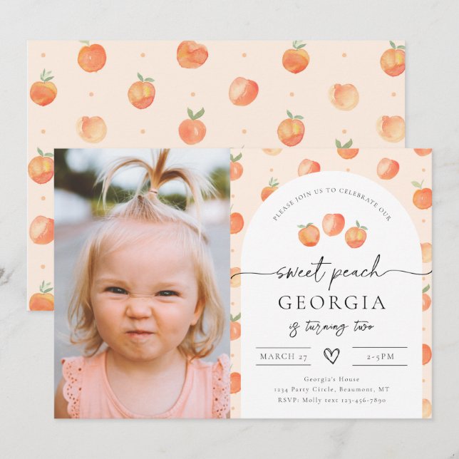 Photo Peach Anniversaire Invitation | Poche douce (Devant / Derrière)