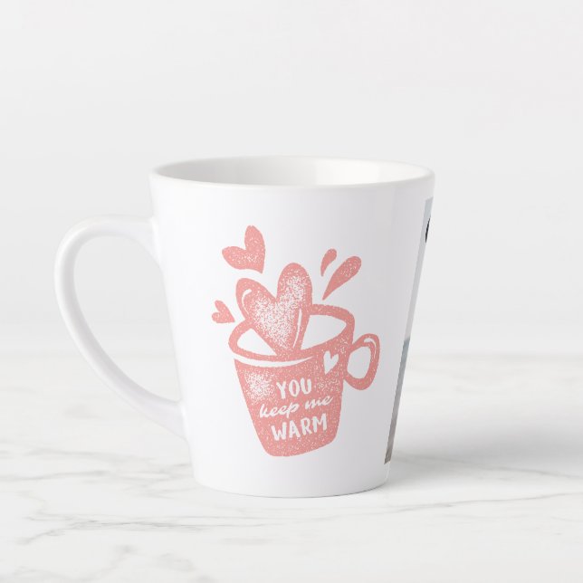 Photo Peach Pink Mug Hearts Stamp Love Latte Mug (Gauche)