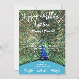 PHOTO PEACOCK BLUE HAPPY BIRTHDAY INVITATION