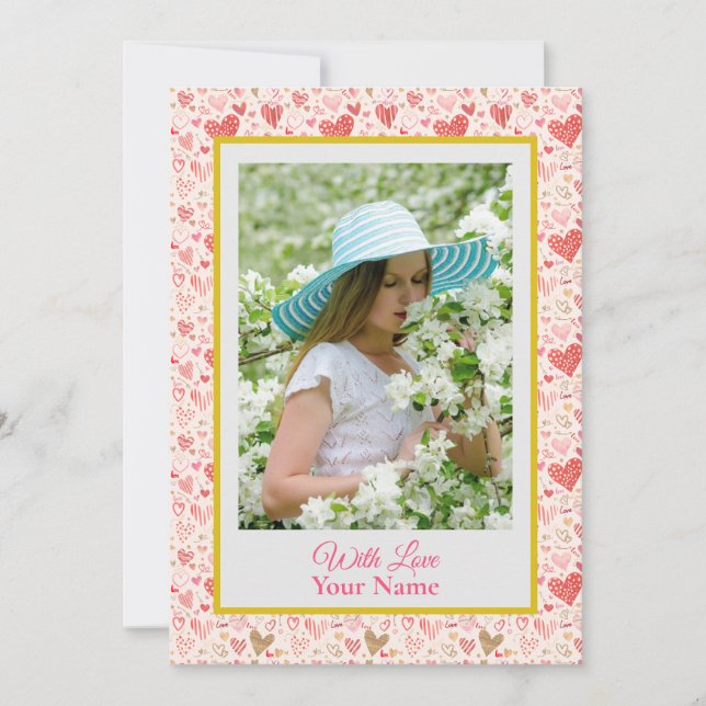 Photo Personnalisée Avec Coeurs D'Amour Rose (Devant)