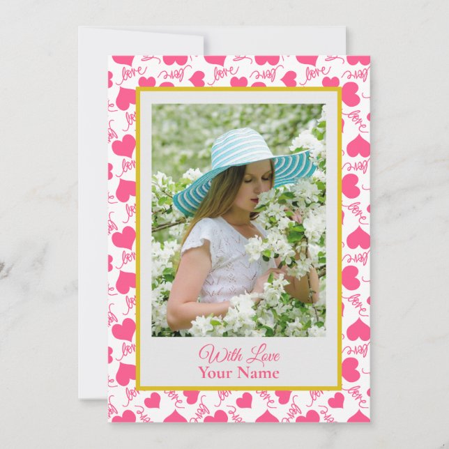 Photo Personnalisée Avec Coeurs D'Amour Rose (Devant)