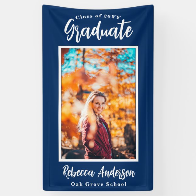 Photo personnalisée Bleue École Bannière de gradua (Vertical)