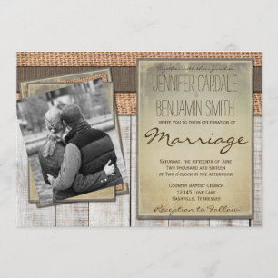 Photo personnalisée Burlap Grange Bois Invitations