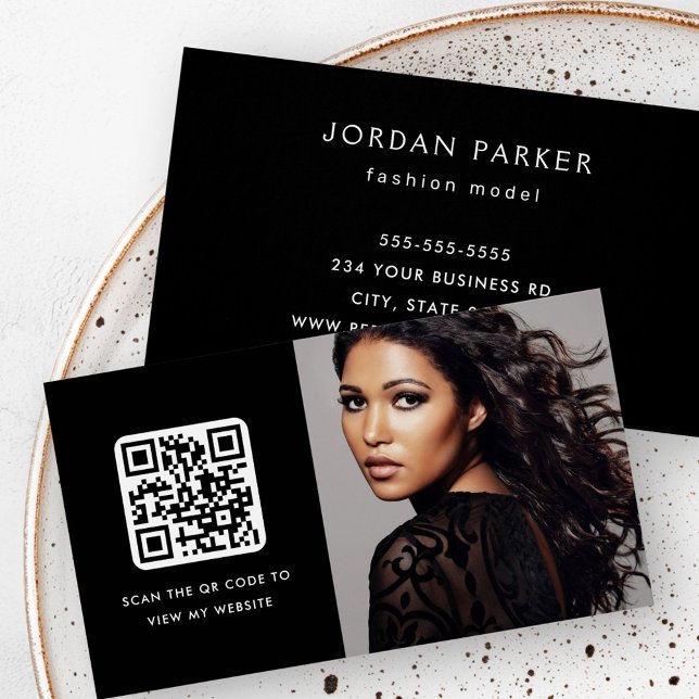 Photo personnalisée Code QR carte de visite noir (Custom photo QR code black business cards)
