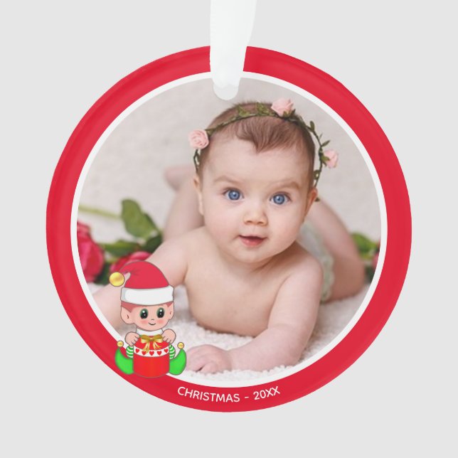 Photo personnalisée de bébé avec l'elfe de Noël (devant)