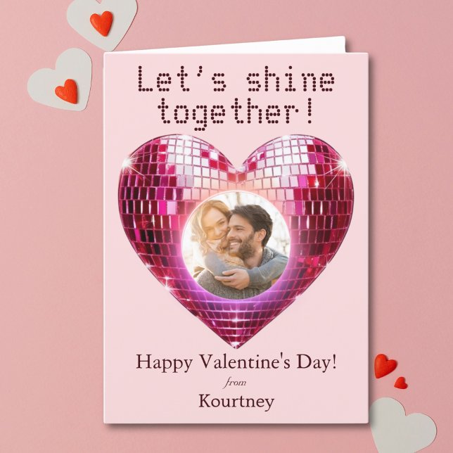 Photo personnalisée Disco Heart Carte Saint-Valent (Custom Photo Disco Heart Valentine's Day Card)