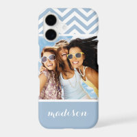 Photo personnalisée et nom Chevron bleu clair